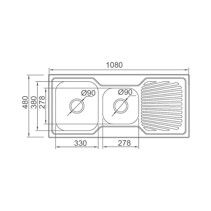 DANTE Square Edge 1&3/4  Bowl (20L+10L) Sink with Drainer - Waste Included (LHB or RHB) 1080x480x180mm