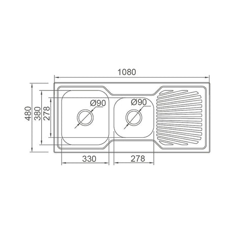 DANTE Square Edge 1&3/4  Bowl (20L+10L) Sink with Drainer - Waste Included (LHB or RHB) 1080x480x180mm