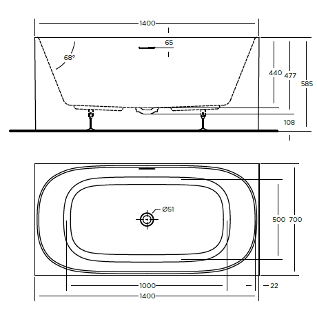 STUDIO FREESTANDING BATHTUB 1400x700x585mm