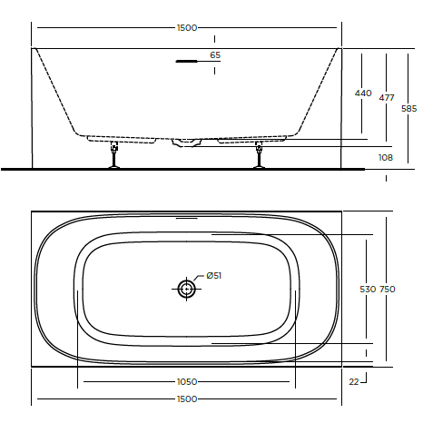 STUDIO FREESTANDING BATHTUB 1500x750x585mm