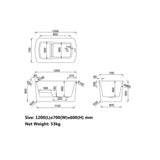 Sophie Collection Freestanding Bathtub 1200x700x600mm