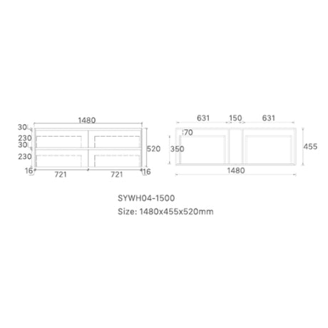 Oakdra(Hung) Series Single Bowl Matt White Overall 1480x455x520mm CABINET ONLY