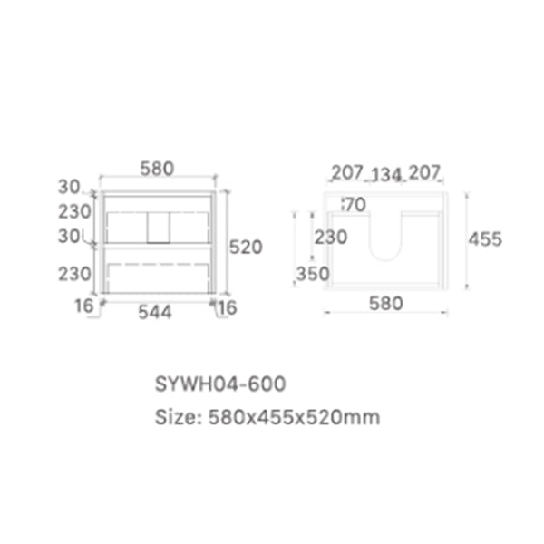 Oakdra(Hung) Series Matt White Overall 580x455x520mm Vanity Set With Ceramic Slimline Top (UV31)