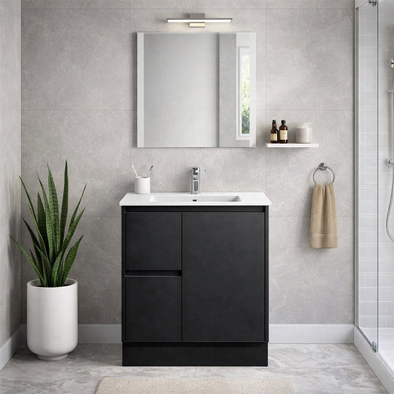 Moddoo Series Left Hand Drawer Matt Black Overall 730x455x855mm Vanity Set With Flat Stone Bench Top