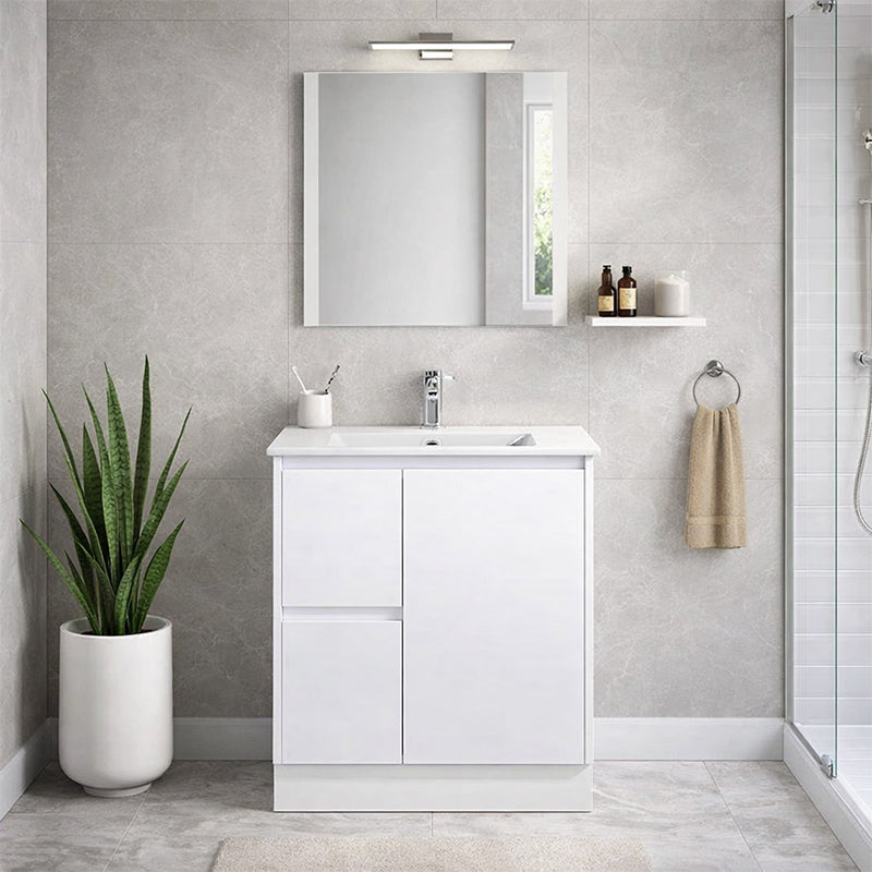 Moddoo Series Left Hand Drawer Gloss White Overall 730x455x855mm Vanity Set With Stone Top & Ceramic Undermount Basin