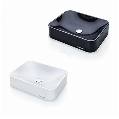 See Rose Above Counter Basin Glossy Bathroom Wash Basin Sani-Quartz Composite Black 615x445x130mm