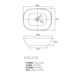 Solid Surface Basin Series Selene Above Counter Matt Black 578x444x150mm