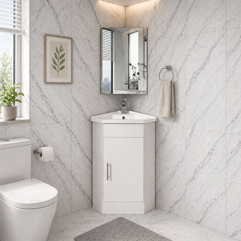 Serin Series Gloss White 410x410x840mm Vanity Set With Ceramic Basin