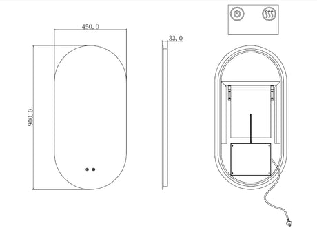 CAPSULE SHAPE GUNMETAL FRAMED CARYSIL LED MIRROR 450X900MM