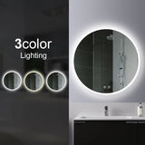 900mm Round 3 Color Lighting Acrylic Rim LED Mirror. Touch Sensor Switch Defogger Pad Wall Mounted