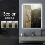 600x750mm Curved Rim 3 Color Lighting Backlit LED Mirror Touch Sensor Switch Defogger Pad Wall Mounted Vertical or Horizontal (Lighting on the rim)