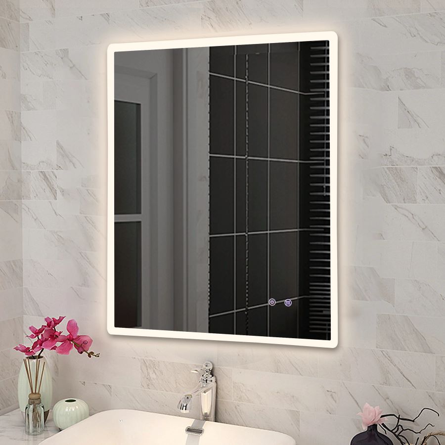 600x750mm Curved Rim 3 Color Lighting Backlit LED Mirror Touch Sensor Switch Defogger Pad Wall Mounted Vertical or Horizontal (Lighting on the rim)