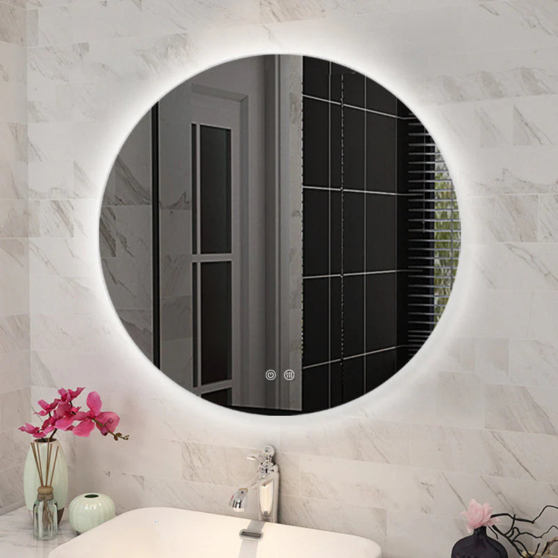 750mm Round 3 Color Lighting Backlit LED Mirror Touch Sensor Switch Defogger Pad Wall Mounted