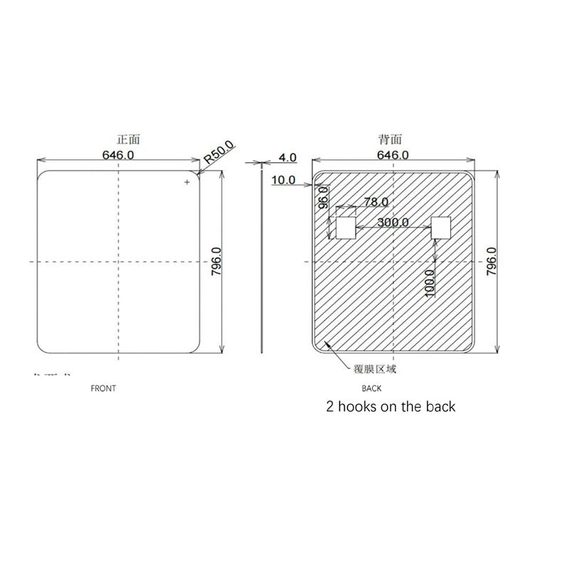 Square Aluminium Mirror Black 650x800x40mm