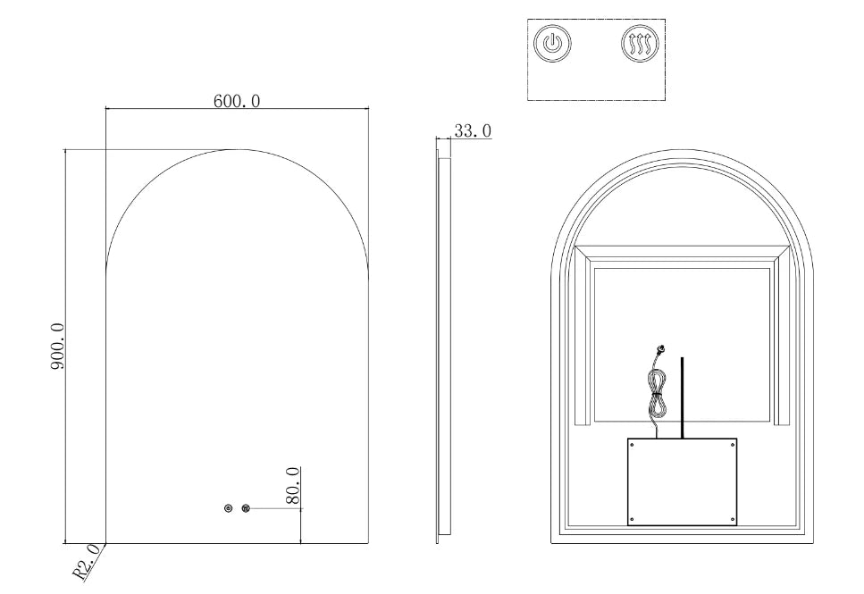 ARCHED Backlit LED Mirror 600x900mm