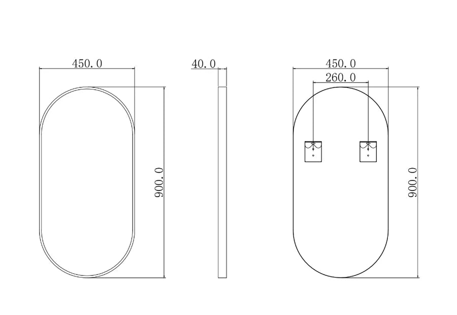 Oval Shape Backlit LED Mirror 450x900mm