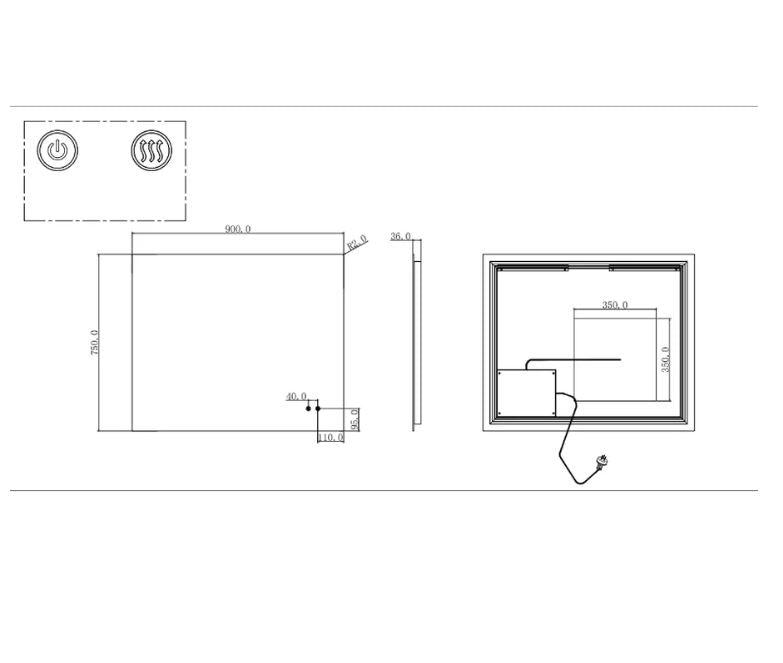 900*750mm Sharp Edge 3 Color Lighting Backlit Acrylic LED Mirror Touch Sensor Switch Defogger Pad Wall Mounted Vertical or Horizontal( Lighting on the back)