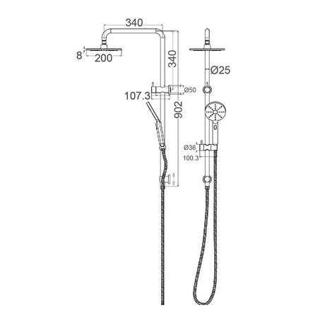 MONDO Round Multifunction S/Rail in Champane Copper with Slim Handpiece
