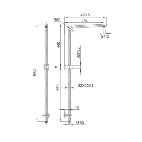 QUBI BLACK Square Multifunction Shower Rail with Single Hose Matte Black Finish