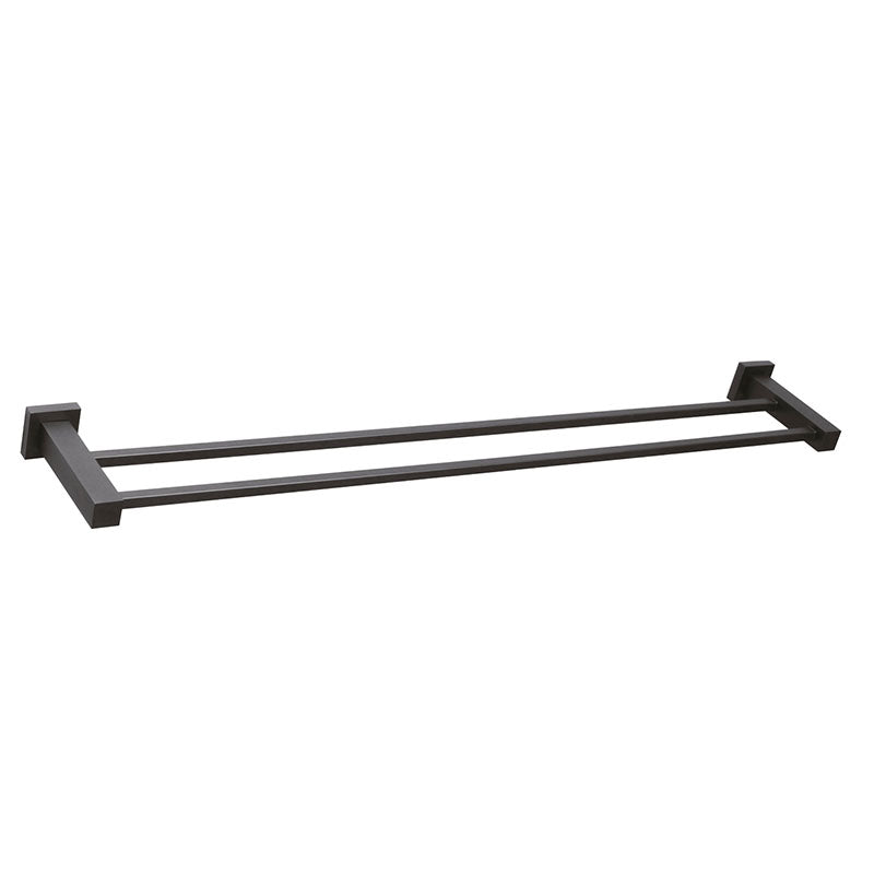QUBI BLACK Double Towel Rail In Matte Black 750mm