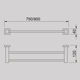 QUBI BLACK Double Towel Rail In Matte Black 750mm