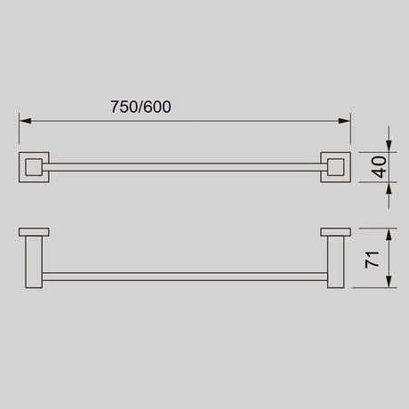 QUBI BLACK Single Towel Rail in Matte Black 750mm