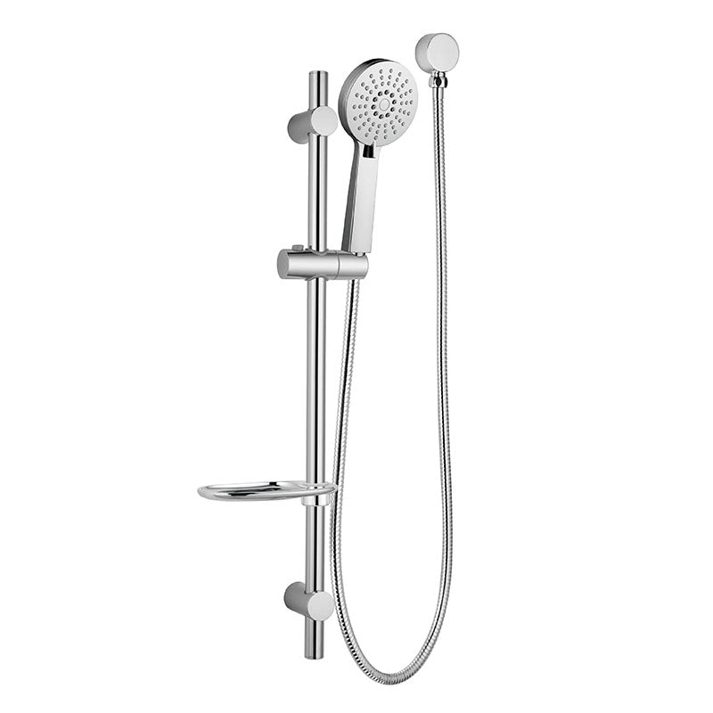 RAINJET Round 3 Function Shower Head on Rail with Flexible Hose and Soap Dish 1.5M Metal Hose and Round Elbow Included in Chrome