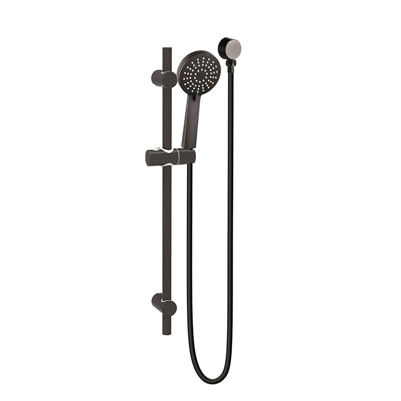 RAINJET Round 3 Function Shower Head on Rail with Flexible Hose and Soap Dish 1.5M Metal Hose and Round Elbow Included in Gun Metal