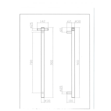 Vertical Heated Towel Bar in Brushed Brass 900mm long