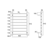 BIANCO Square 8 Bar Heated Towel Ladder in Chrome 912x620x120mm