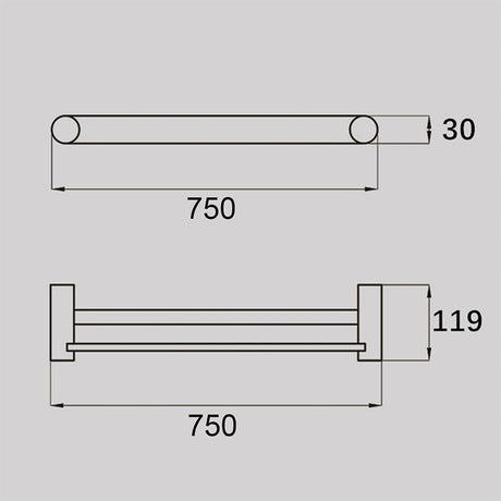 VIVO Double Towel Rail in Brushed Brass 750mm