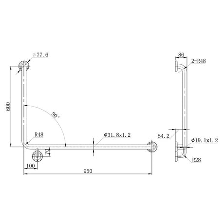 MOBI CARE Grab Rail in Matte Black 950x600mm - Right Hand