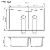 800x500mm Black Granite Double Bowl Kitchen Sink