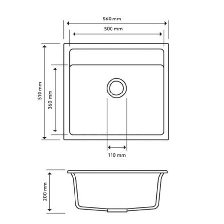 560x510mm Black Granite Single Bowl Kitchen Sink