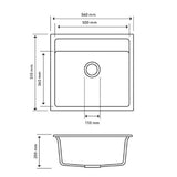 Specification 560x510mm Concrete Grey Granite Single Bowl Kitchen Sink