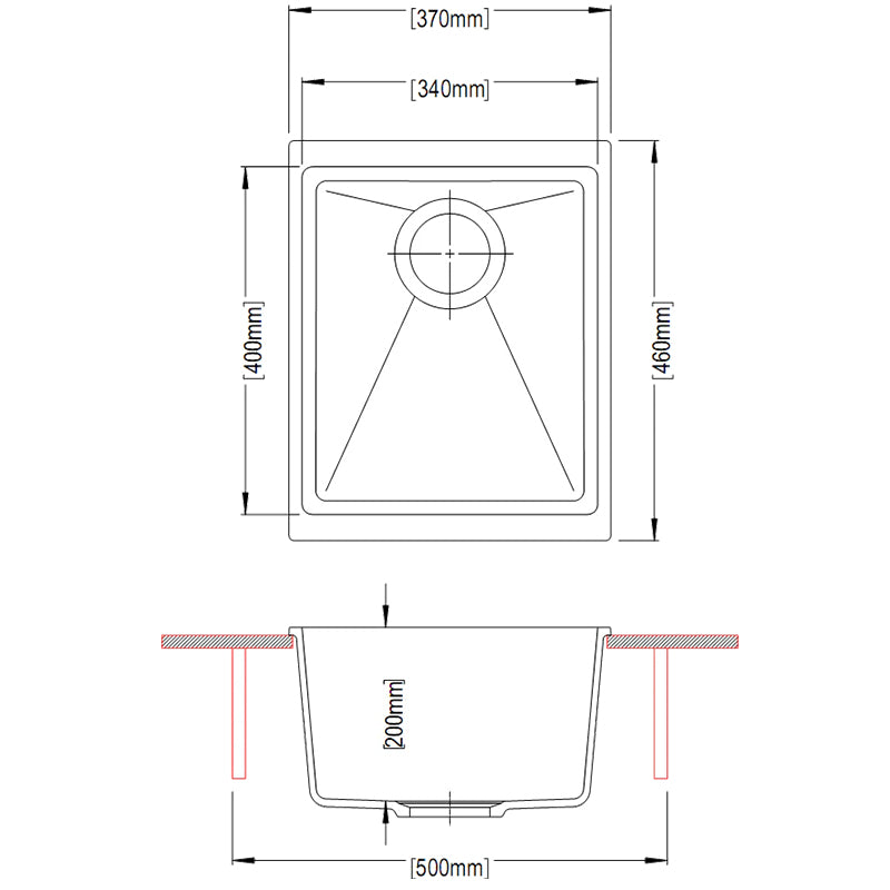 Carysil Enigma 100N Single Bowl Granite Kitchen Sink Black 370x460mm