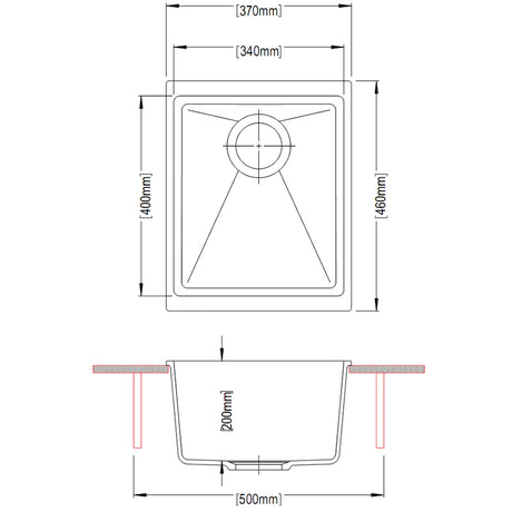 Carysil Enigma 100N Single Bowl Granite Kitchen Sink Black 370x460mm