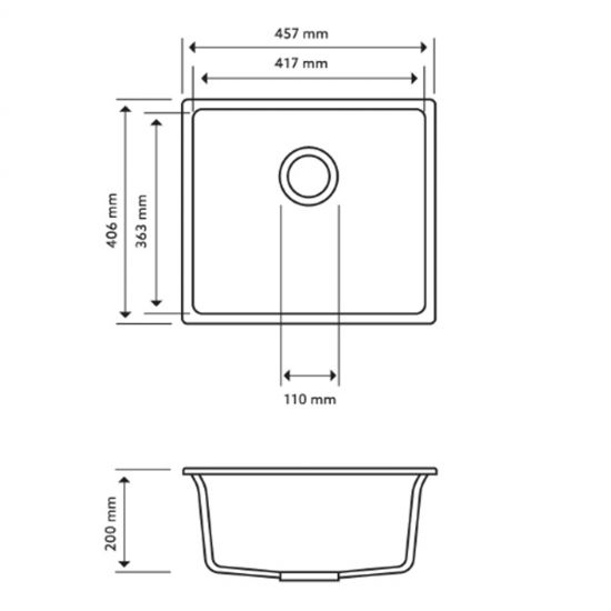 457x406mm Black Granite Single Bowl Kitchen Sink