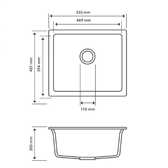 533x457mm Black Granite Single Bowl Kitchen Sink