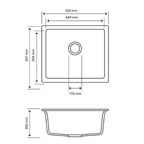 533x457mm Black Granite Single Bowl Kitchen Sink