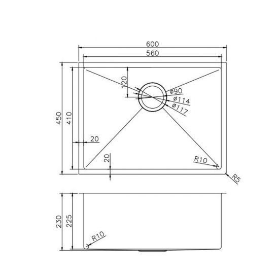 600x450x230mm Brushed Brass Stainless Steel PVD Single Bowl Kitchen Sink