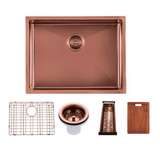 304 Stainless Steel Satin Single Bowl Kitchen Sink(Round Edges,with Bottom Tray) Rose Gold 600x450x230mm