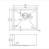 500x440x230mm Brushed Brass Stainless Steel PVD Single Bowl Kitchen Sink