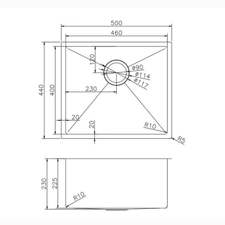 500x440x230mm Brushed Brass Stainless Steel PVD Single Bowl Kitchen Sink