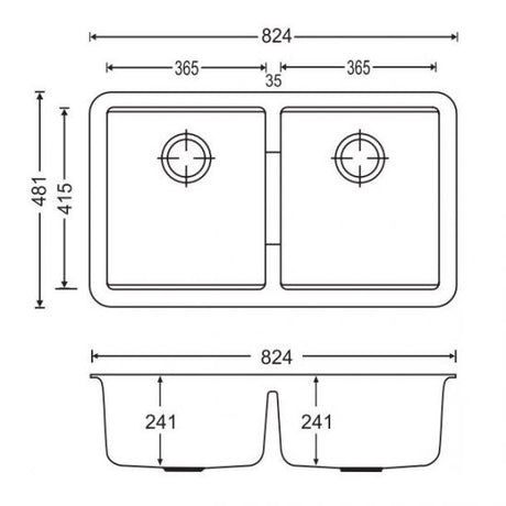 824x481x241mm Black Granite Double Bowl Kitchen Sink