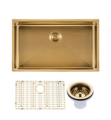 762x457x254mm Brushed Brass Stainless Steel PVD Single Bowl Kitchen Sink