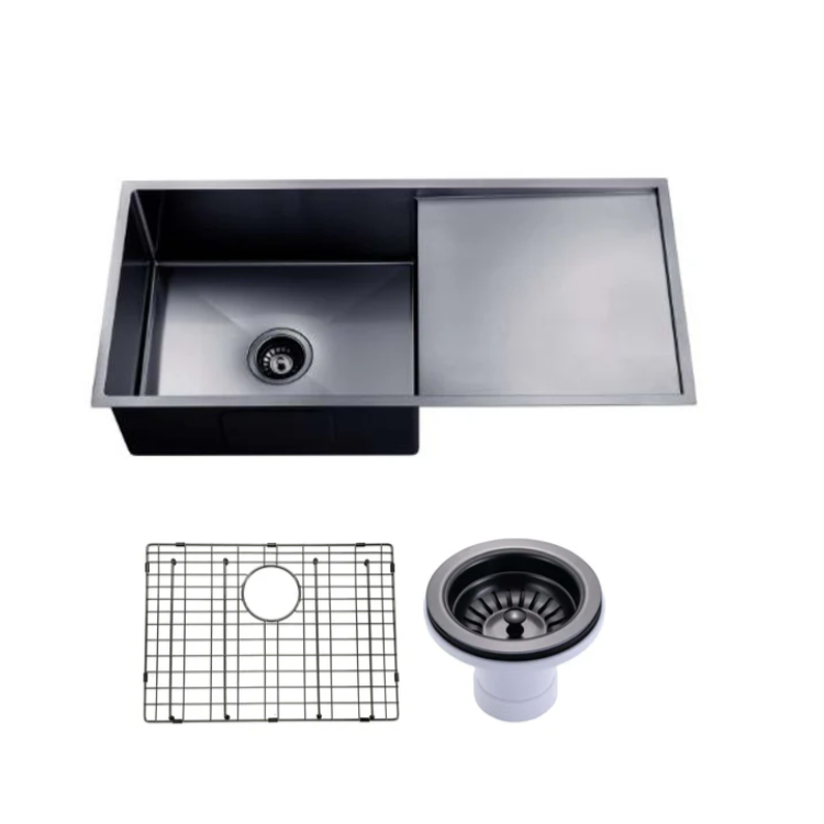304 Stainless Steel PVD Coating Single Bowl Kitchen Sink(Round Edges) Gun Metal Grey 960x450x230mm