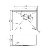 510x450x230mm Gunmetal Stainless Steel PVD Single Bowl Kitchen Sink