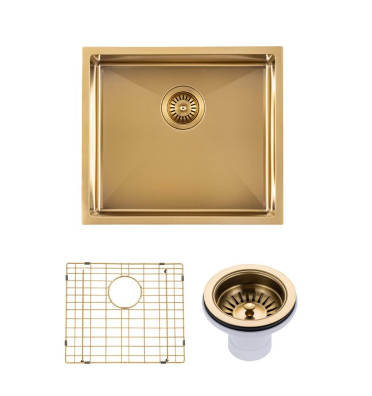 510x450x230mm Brushed Brass Stainless Steel PVD Single Bowl Kitchen Sink