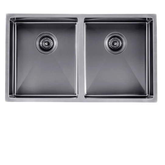 Satin Stainless Steel Handmade Double Bowls Top/Undermount Kitchen/Laundry Sink Gun Metal Grey 770x450x215mm